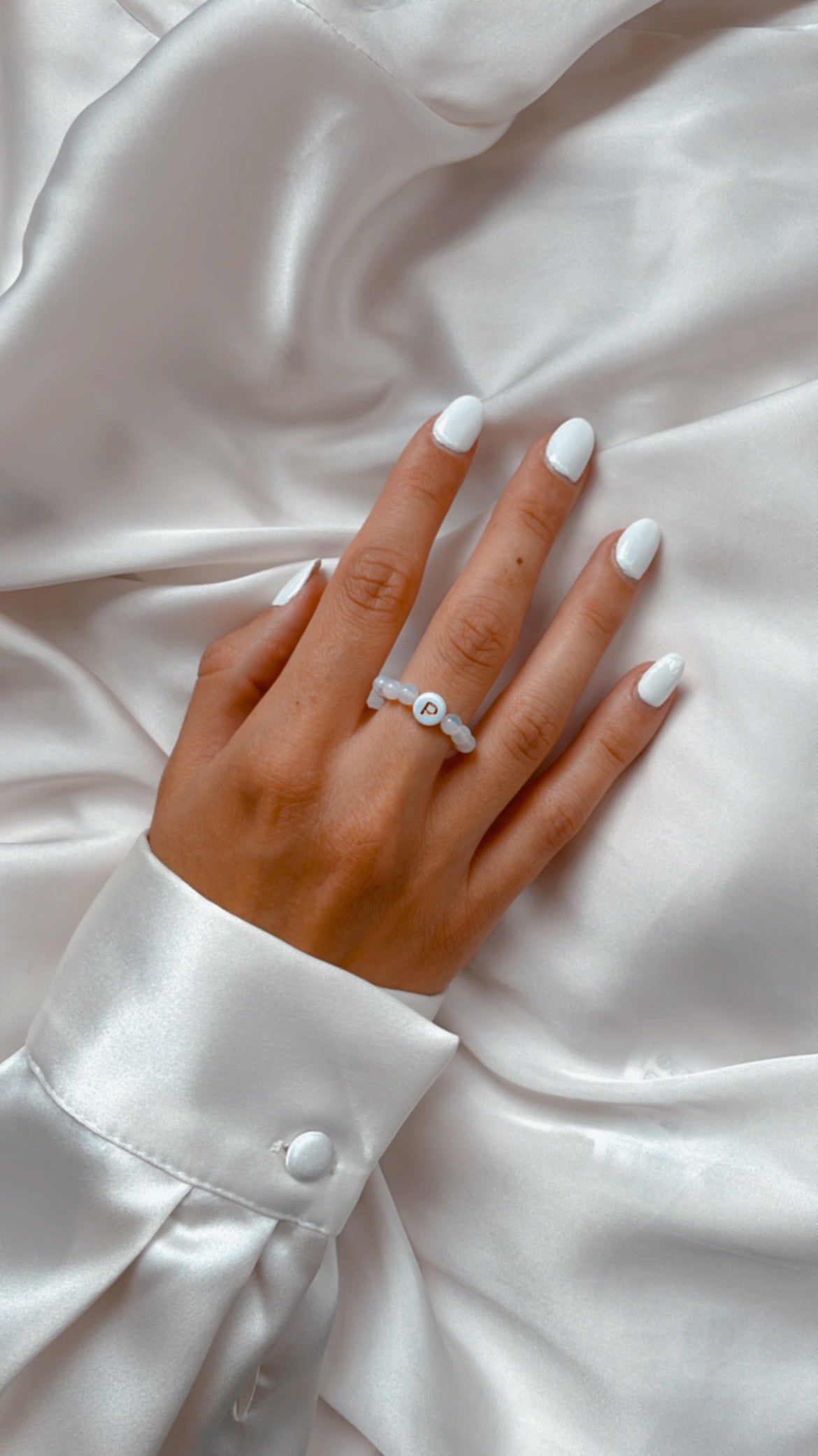 Opalite Moonstone Beaded Initial Fidget Ring