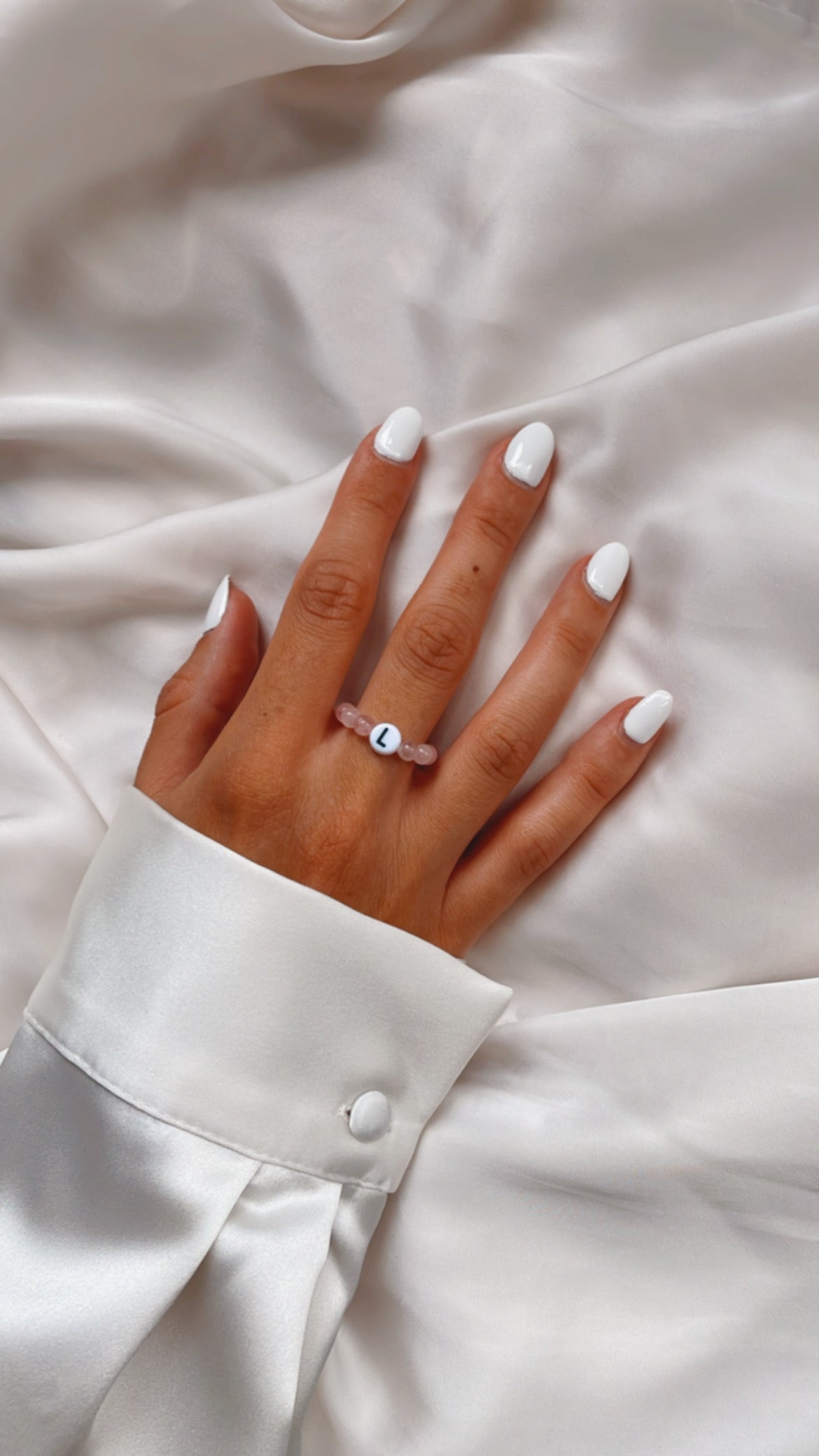 Rose Quartz Beaded Initial Fidget Ring