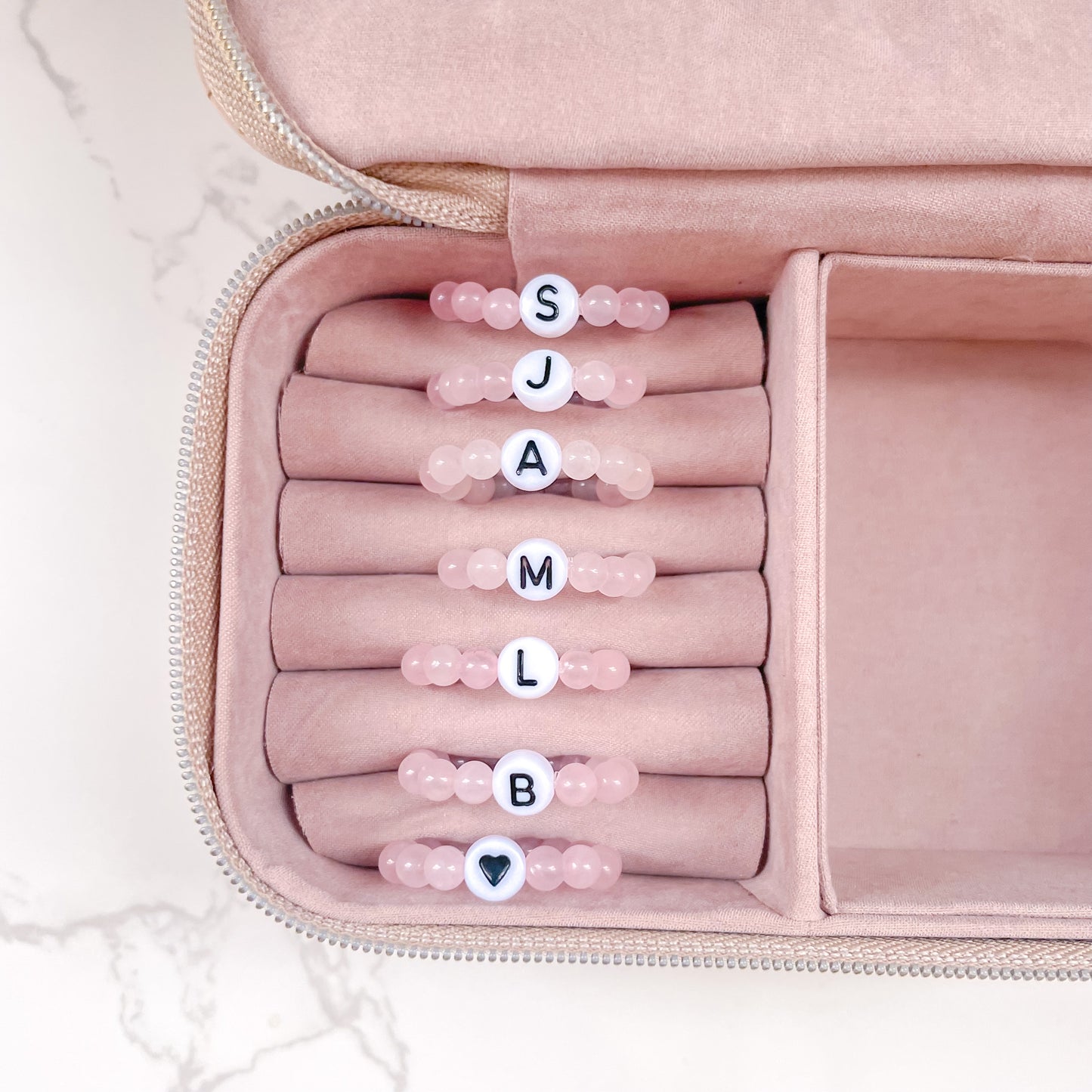 Rose Quartz Beaded Initial Fidget Ring