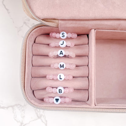 Rose Quartz Beaded Initial Fidget Ring