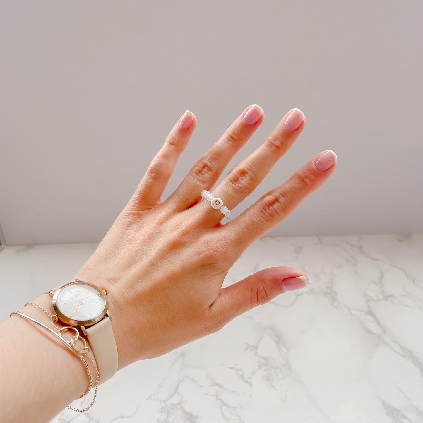 Opalite Moonstone Beaded Initial Fidget Ring