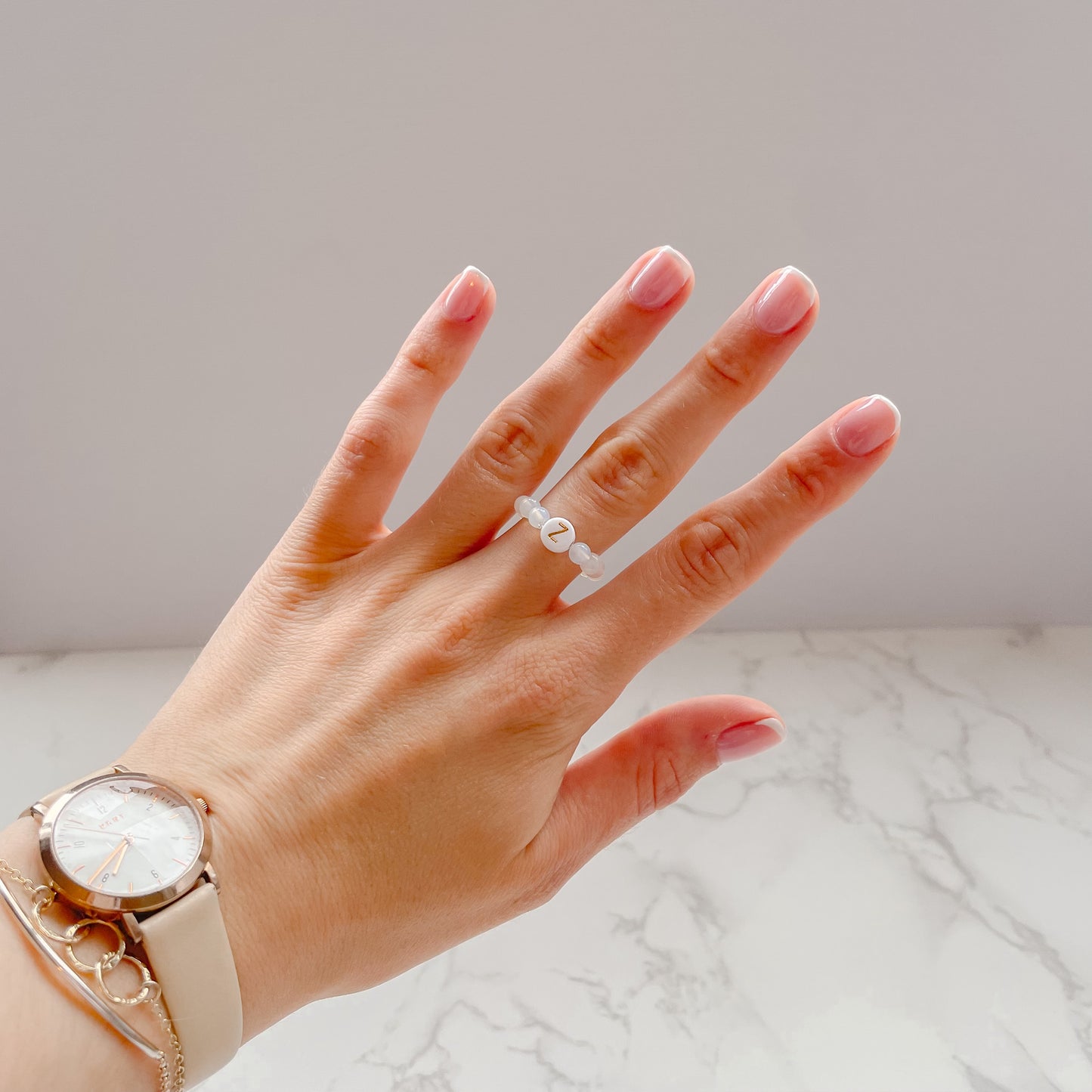 Opalite Moonstone Beaded Initial Fidget Ring