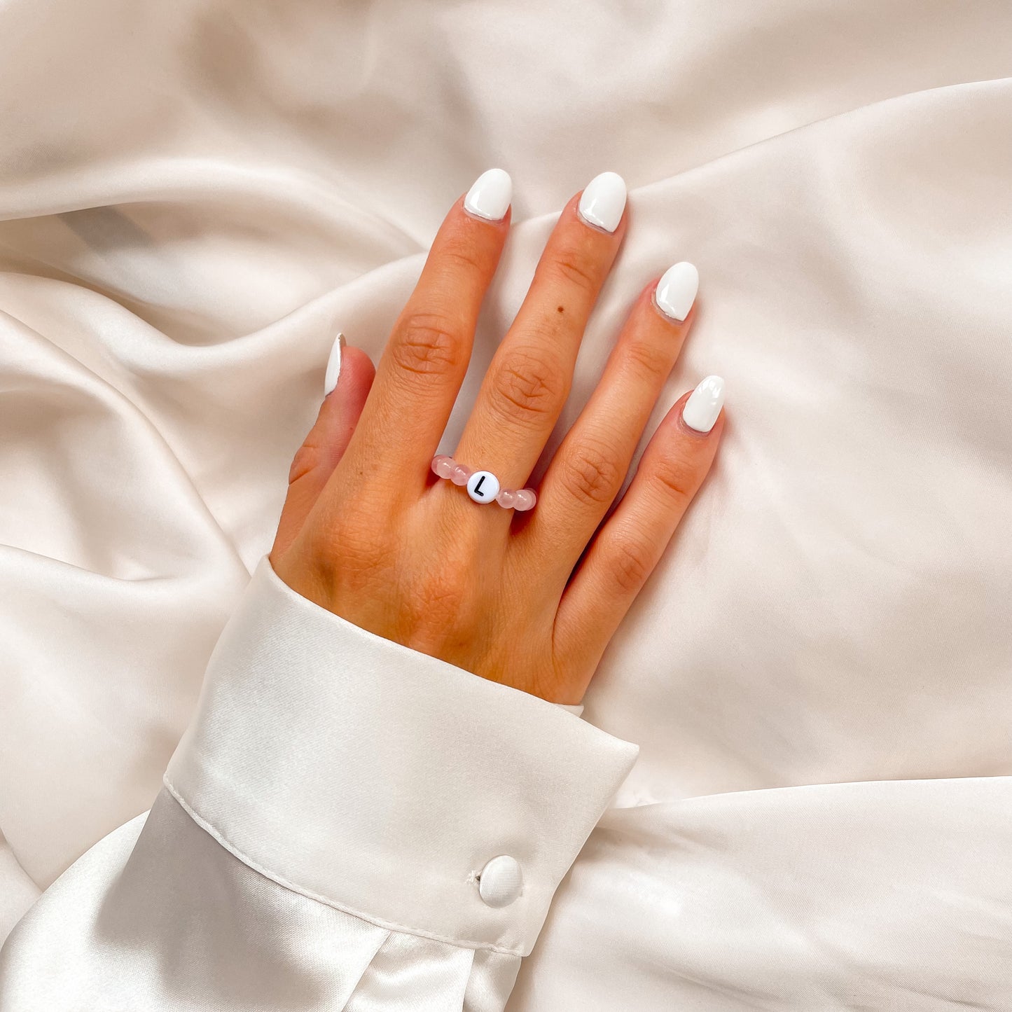Rose Quartz Beaded Initial Fidget Ring