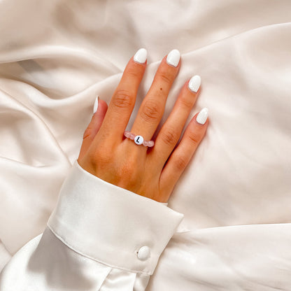 Rose Quartz Beaded Initial Fidget Ring