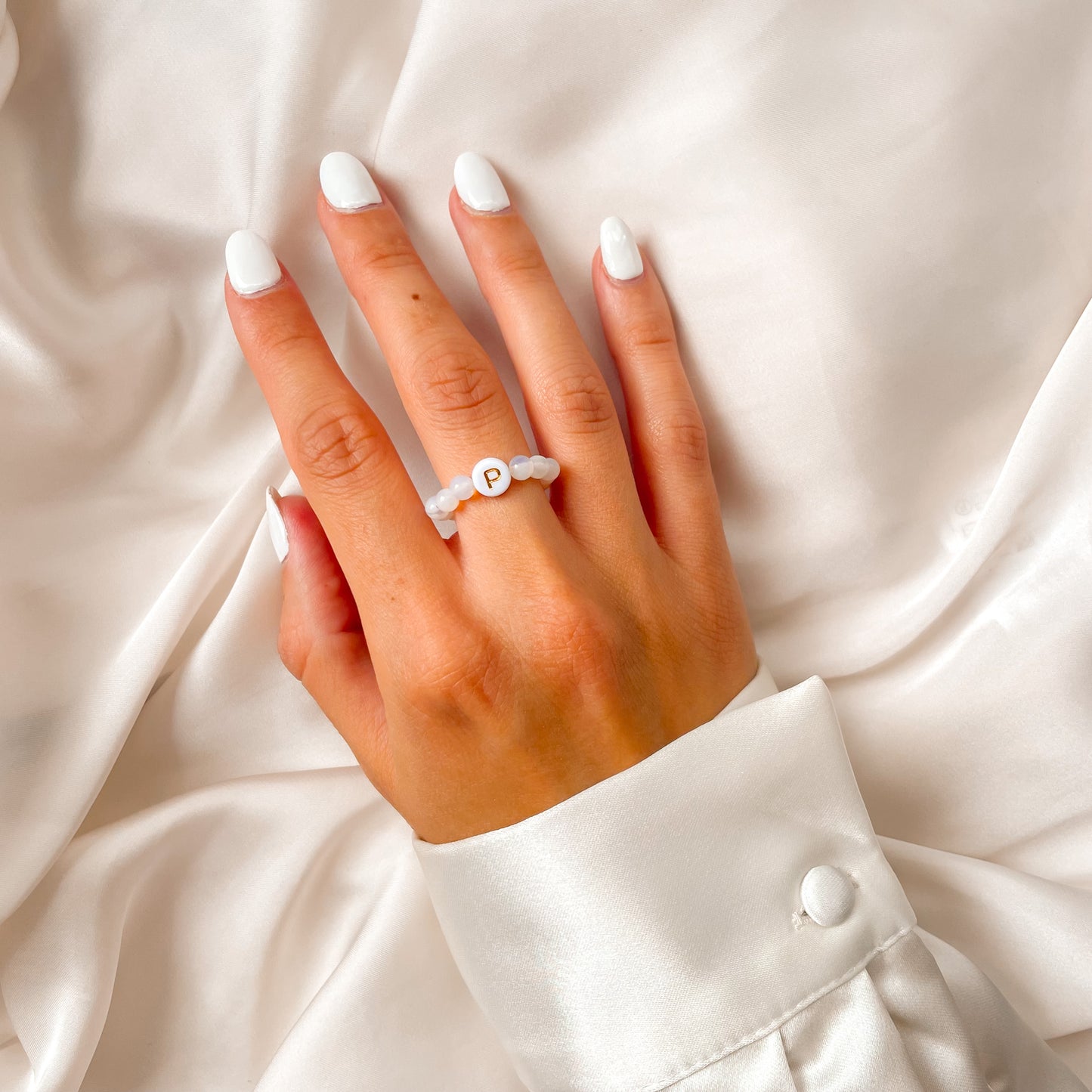 Opalite Moonstone Beaded Initial Fidget Ring