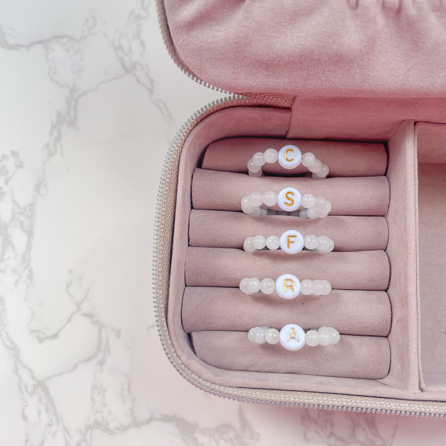 Snow Jade Beaded Initial Fidget Ring