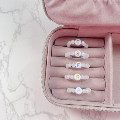 Snow Jade Beaded Initial Fidget Ring