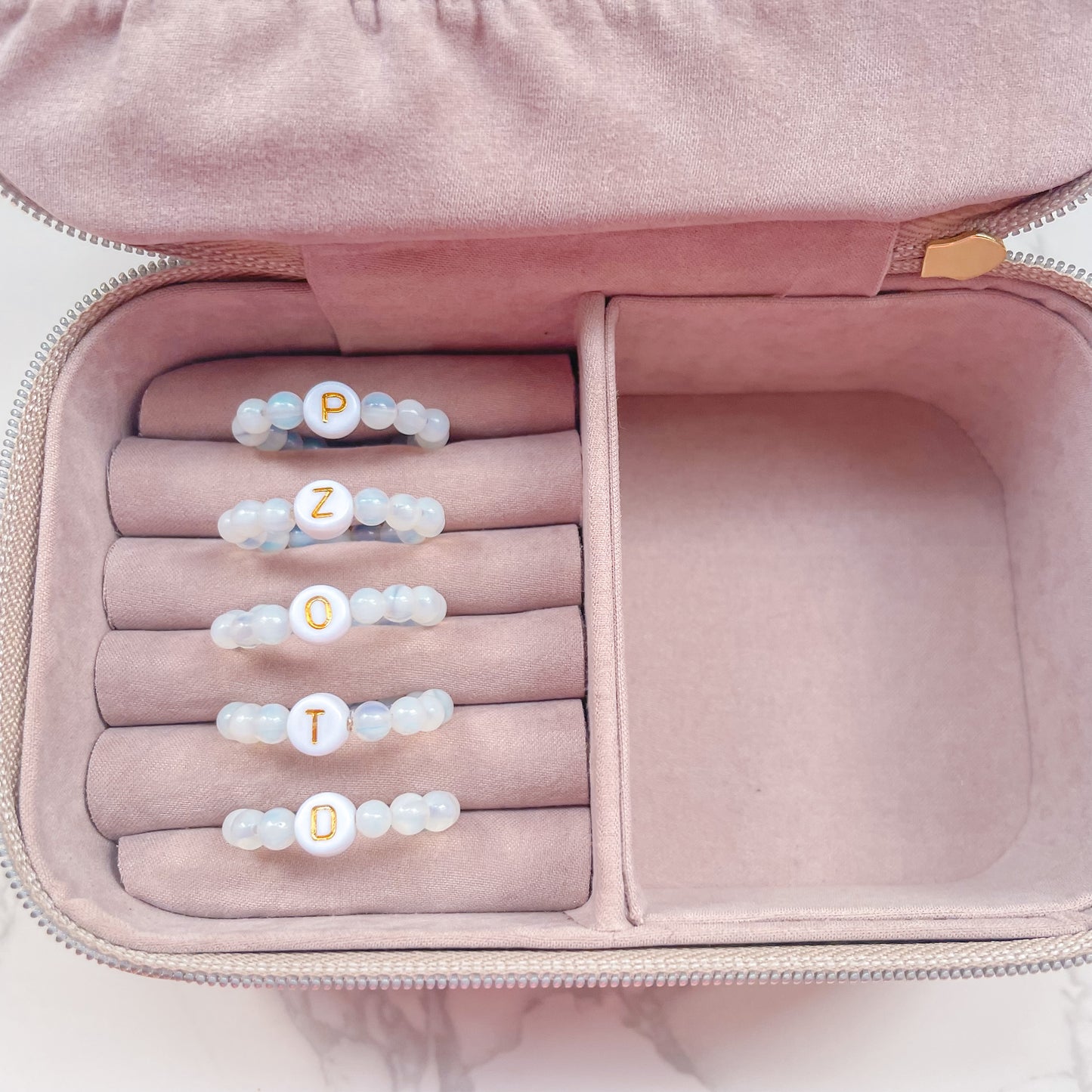 Opalite Moonstone Beaded Initial Fidget Ring