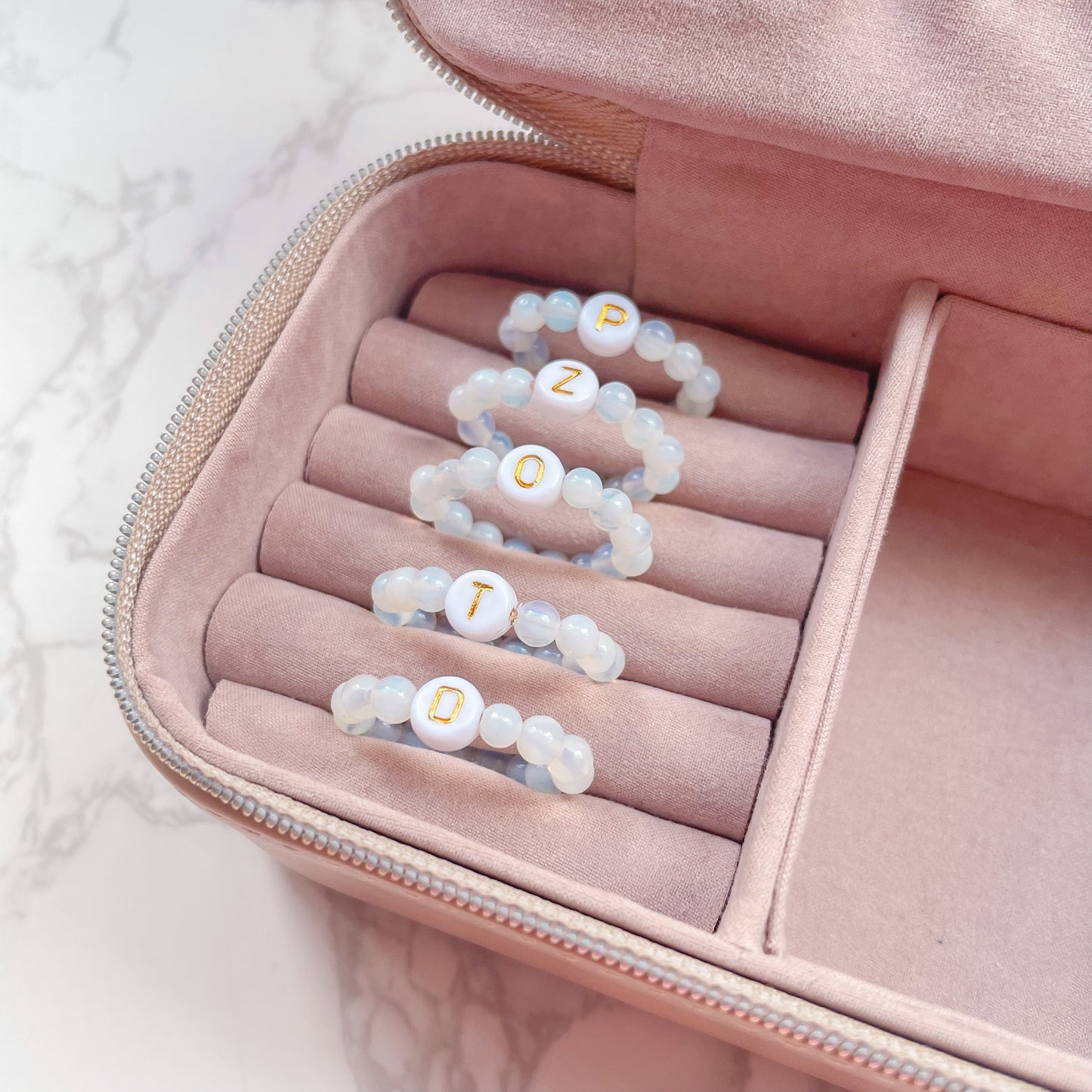 Opalite Moonstone Beaded Initial Fidget Ring