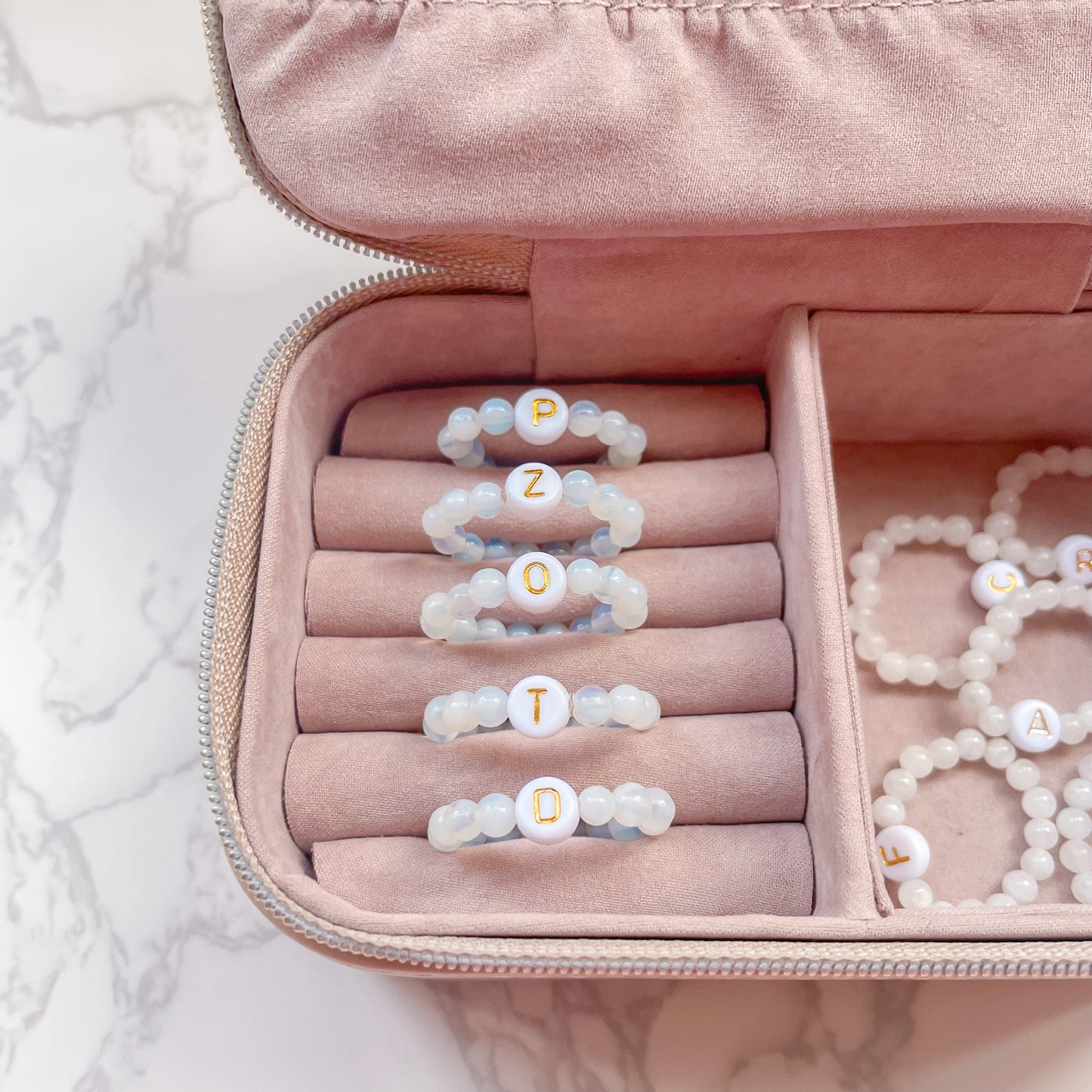 Opalite Moonstone Beaded Initial Fidget Ring