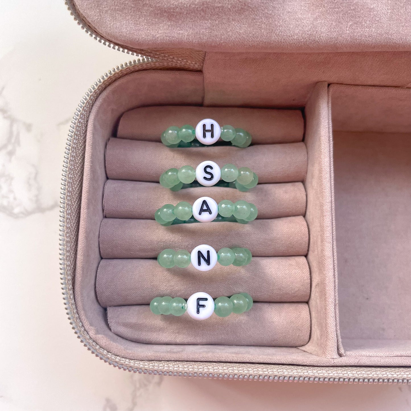 Aventurine Beaded Initial Fidget Ring