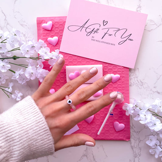 Rose Quartz Beaded Heart Charm Ring