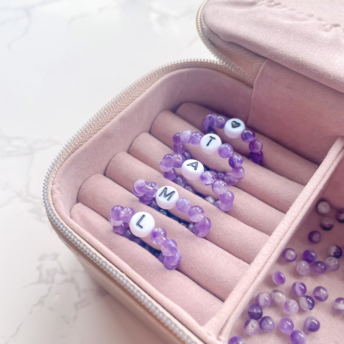 Amethyst Beaded Initial Fidget Ring