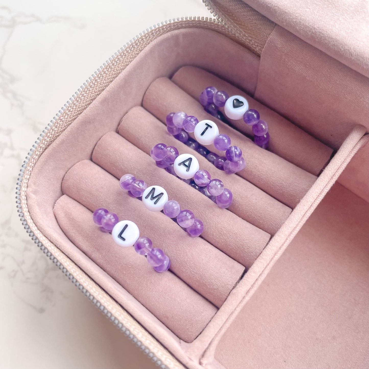 Amethyst Beaded Initial Fidget Ring