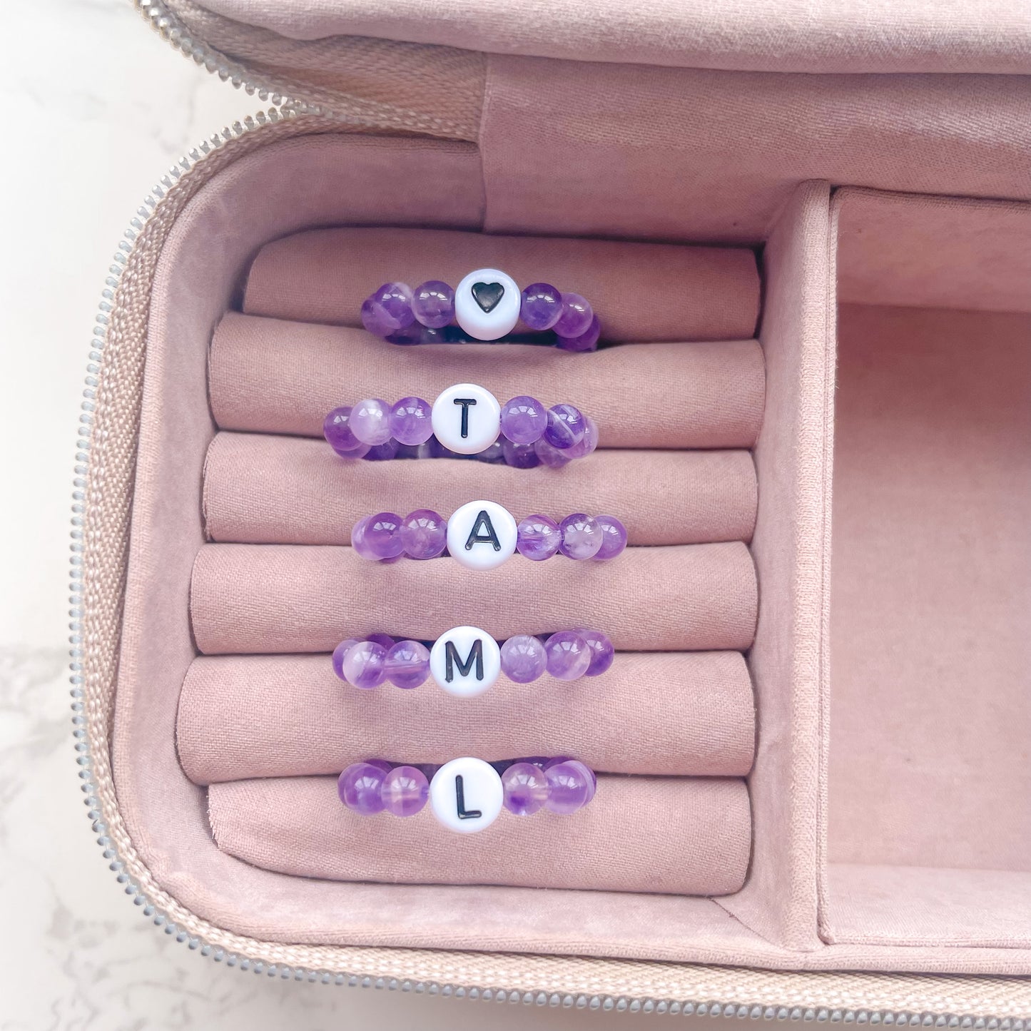 Amethyst Beaded Initial Fidget Ring