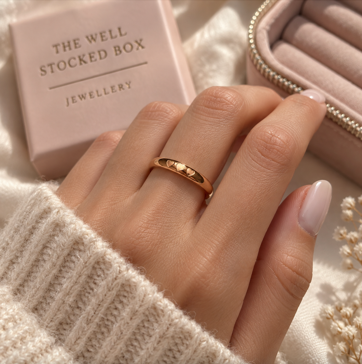 Rose Gold Hearts Ring