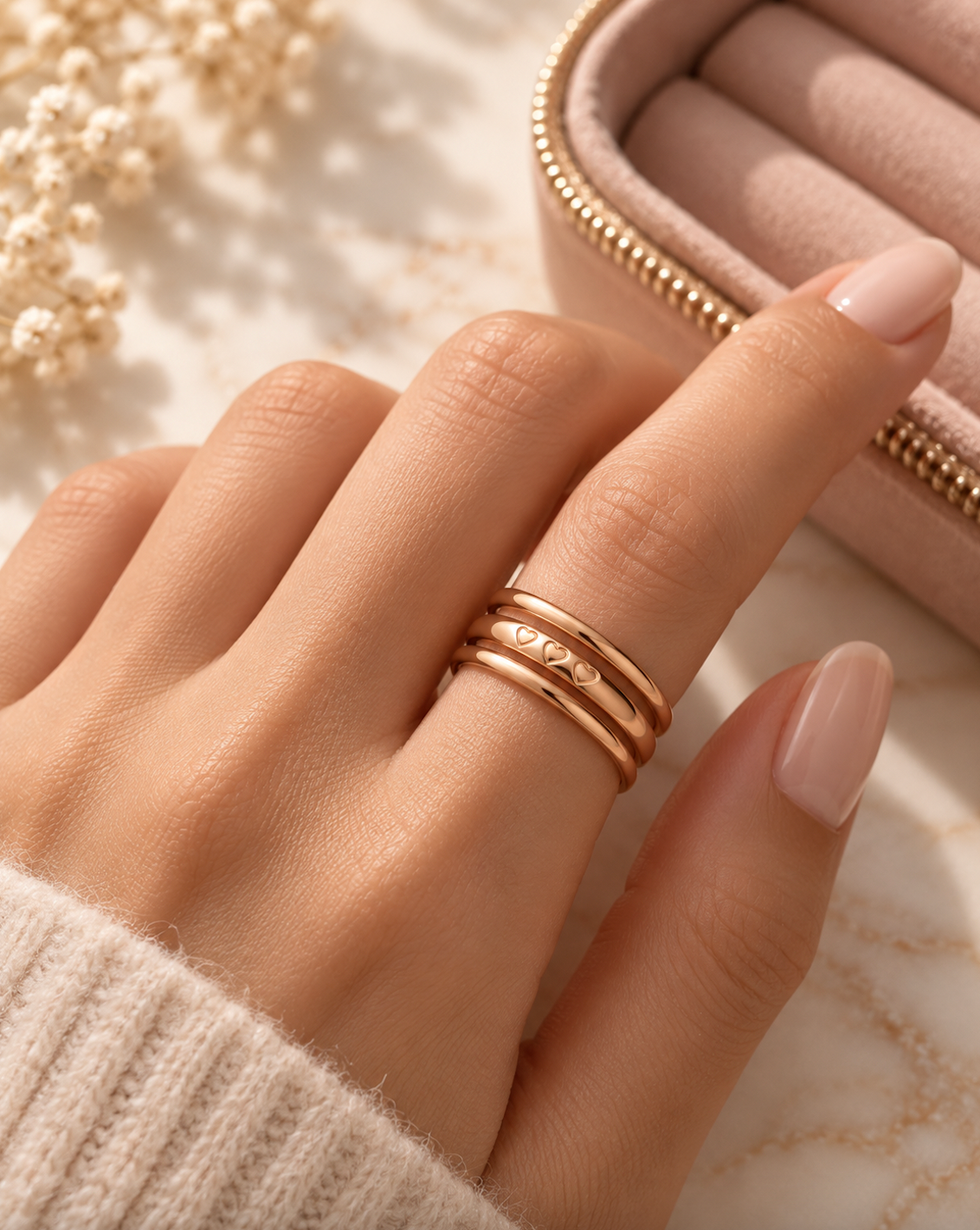 Rose Gold Hearts Ring