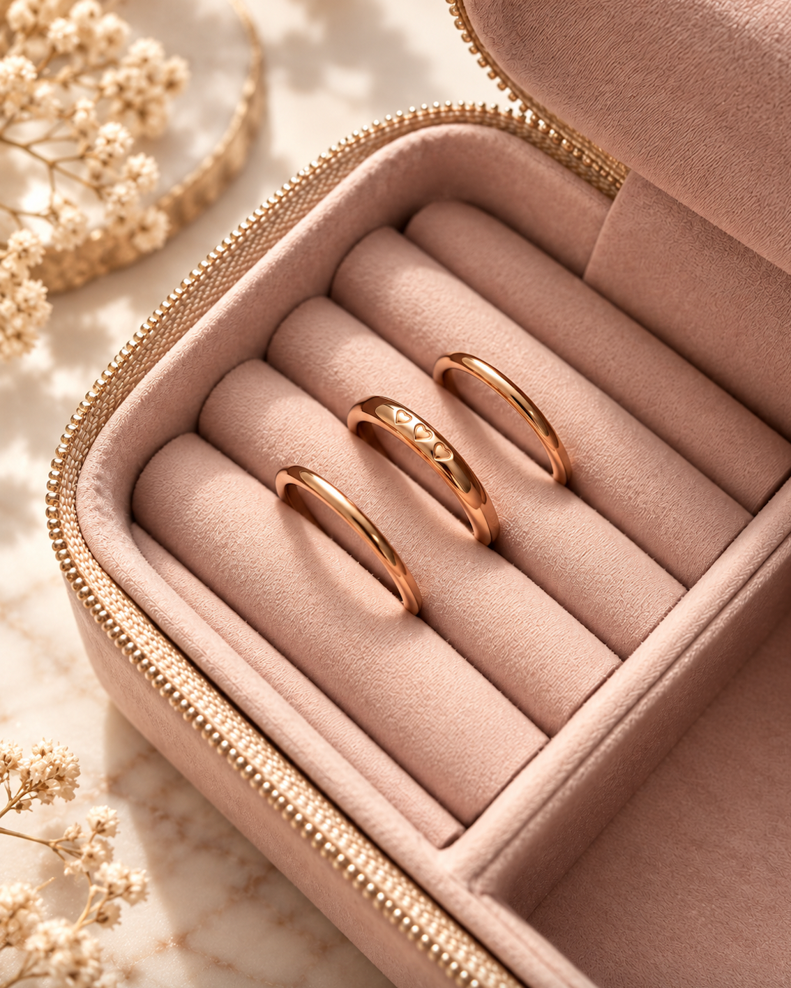 Rose Gold Hearts Ring