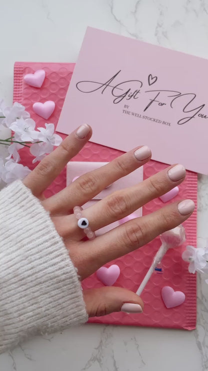 Rose Quartz Beaded Heart Charm Ring